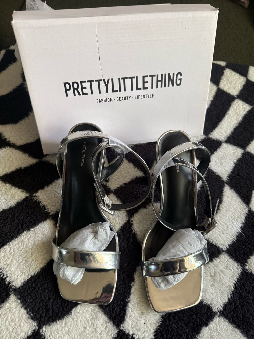 PrettyLittleThing Metallic Silver Strappy Heeled Sandals